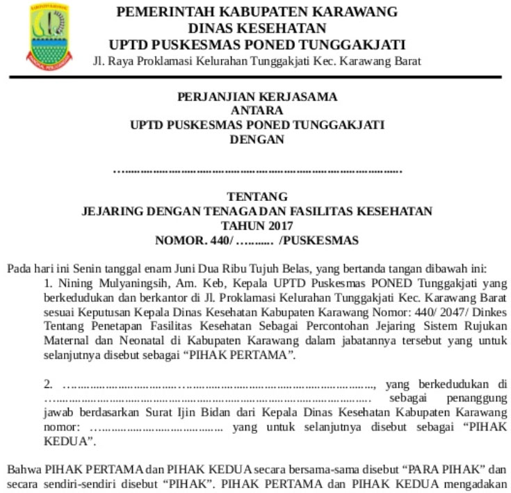 Contoh Surat Perjanjian Kerjasama Instansi Pemerintah