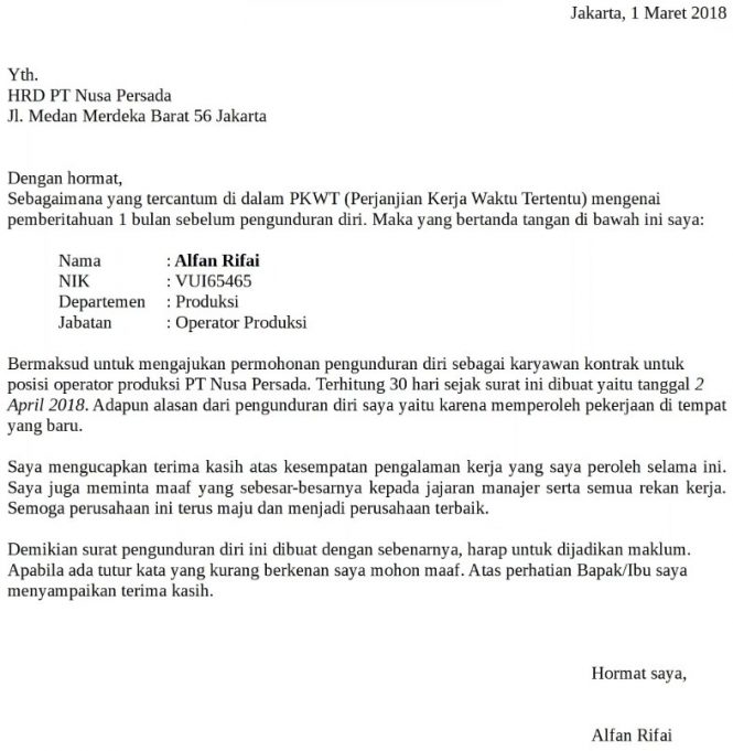 Contoh Surat Berhenti Kerja Sebab Berumur