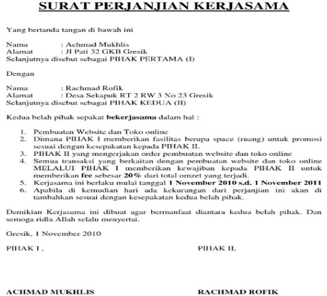 Antar Perusahaan Contoh Surat Perjanjian Kerjasama Perusahaan