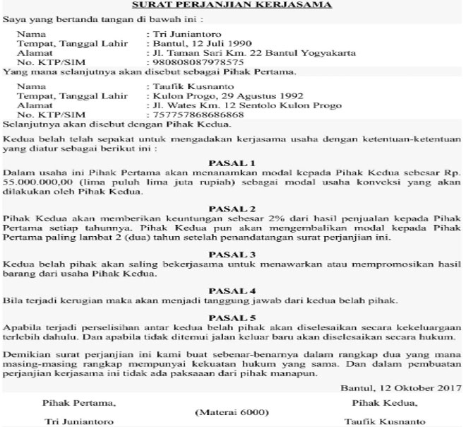 Contoh Surat Kontrak Kerjasama Supplier