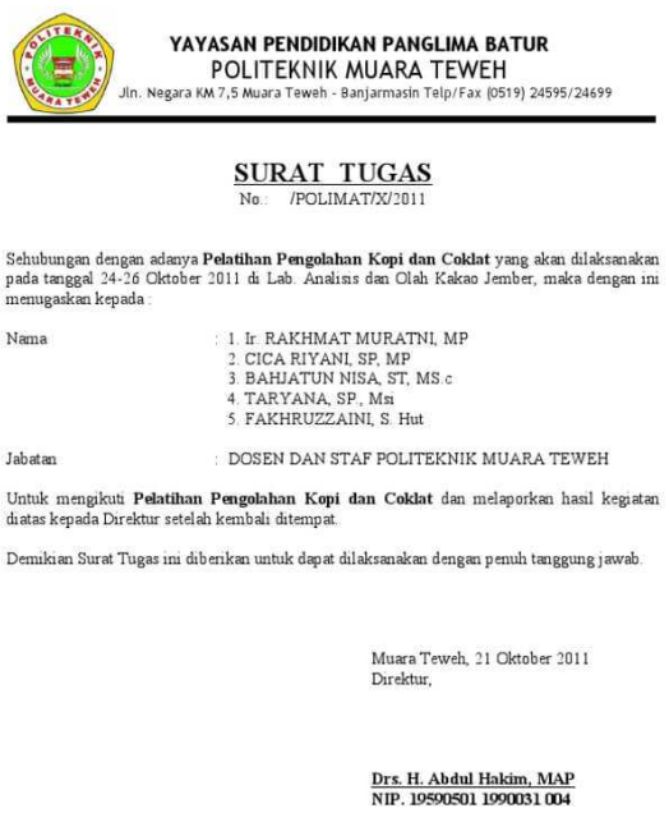 Contoh Surat Perintah Tugas Resmi - Contoh Surat