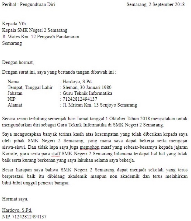 Contoh surat berhenti kerja dari sekolah