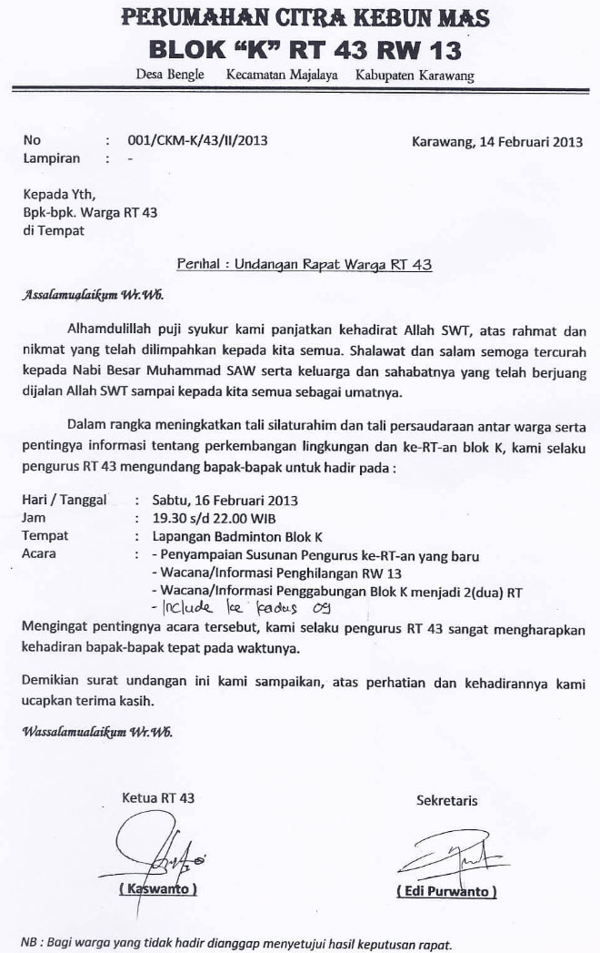 Contoh Surat Undangan Rapat Agenda Rapat Dan Susunan Acara ...