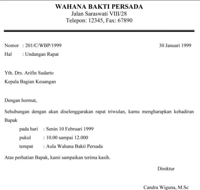 Contoh Surat Undangan Rapat Resmi